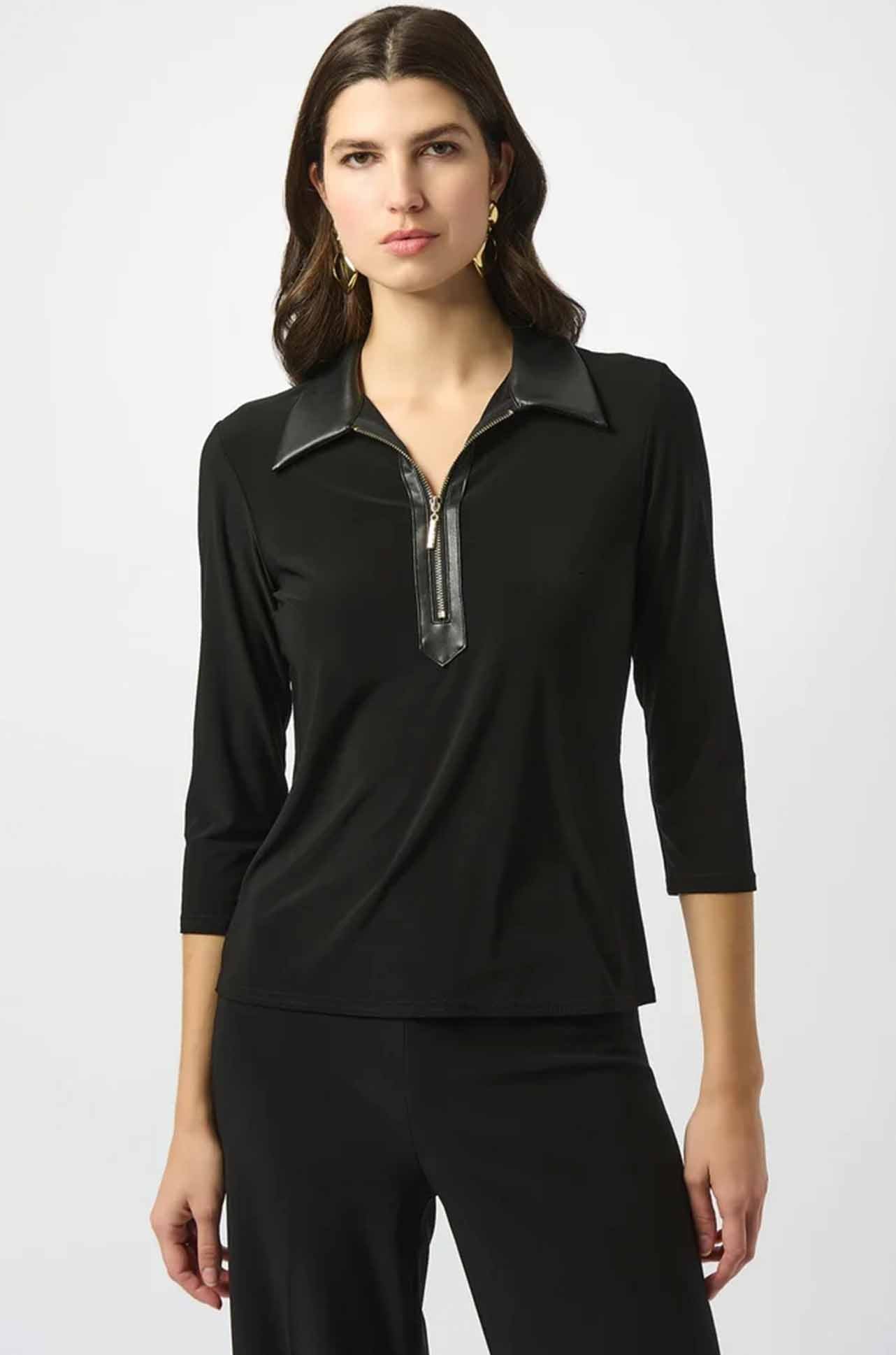 Joseph Ribkoff - Silky Knit and Leatherette Fitted Top