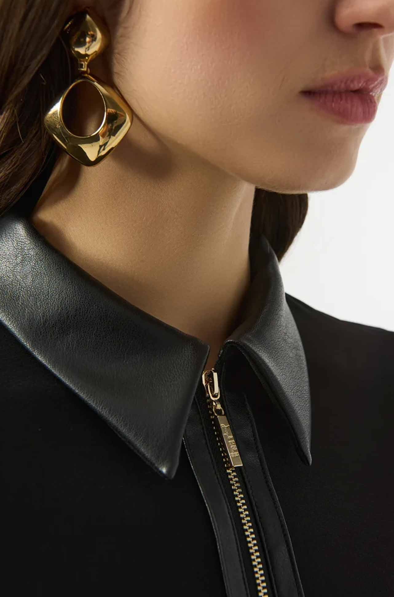 Joseph Ribkoff - Silky Knit and Leatherette Fitted Top
