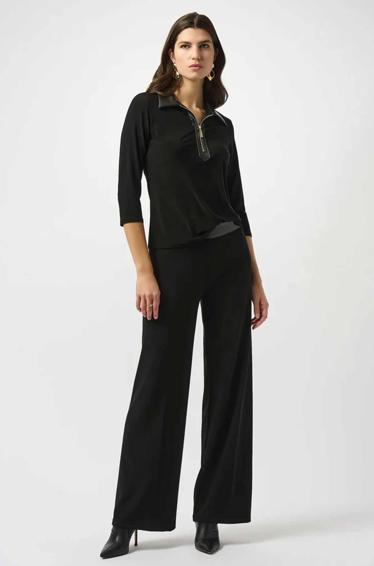 Joseph Ribkoff - Silky Knit and Leatherette Fitted Top