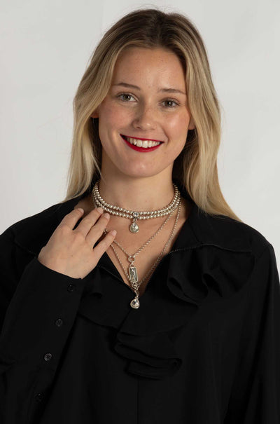 Pewter - 3 Tier Mixed Crystal Necklace