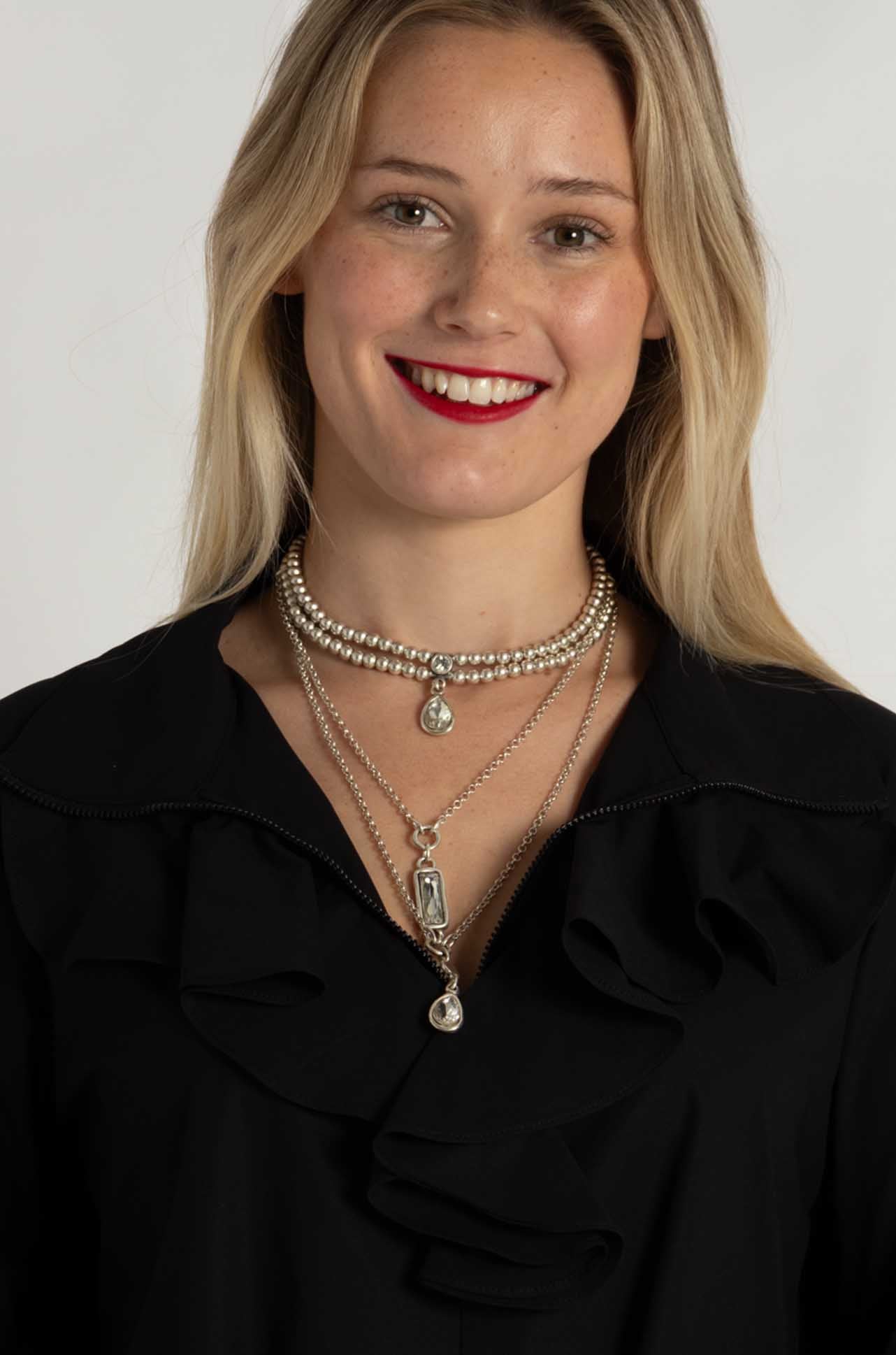 Pewter - 3 Tier Mixed Crystal Necklace