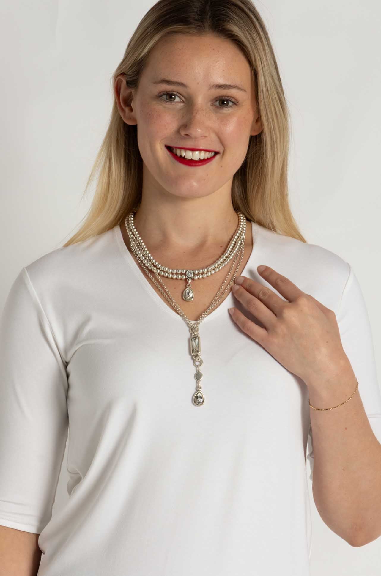 Pewter - 3 Tier Mixed Crystal Necklace
