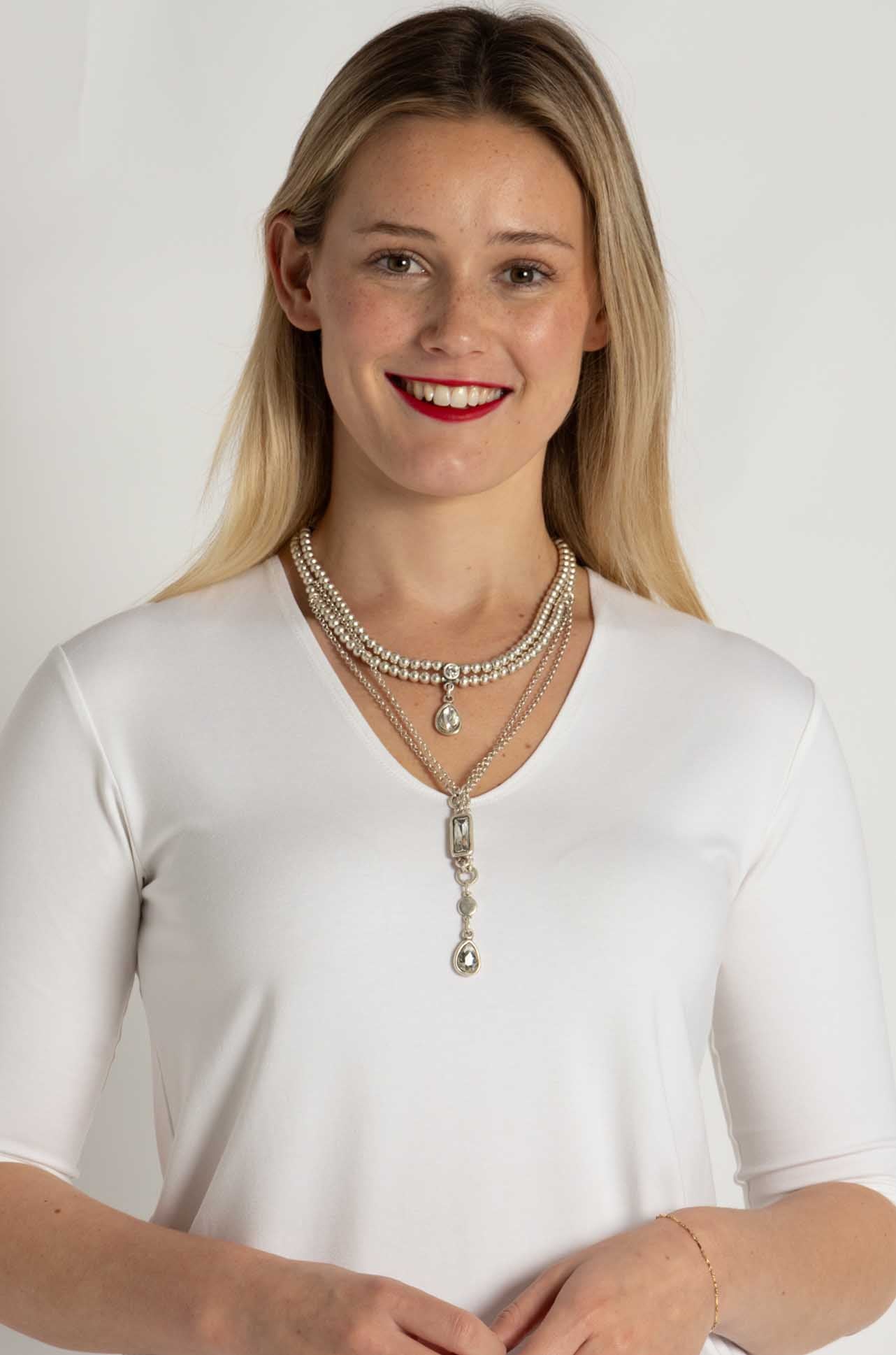 Pewter - 3 Tier Mixed Crystal Necklace