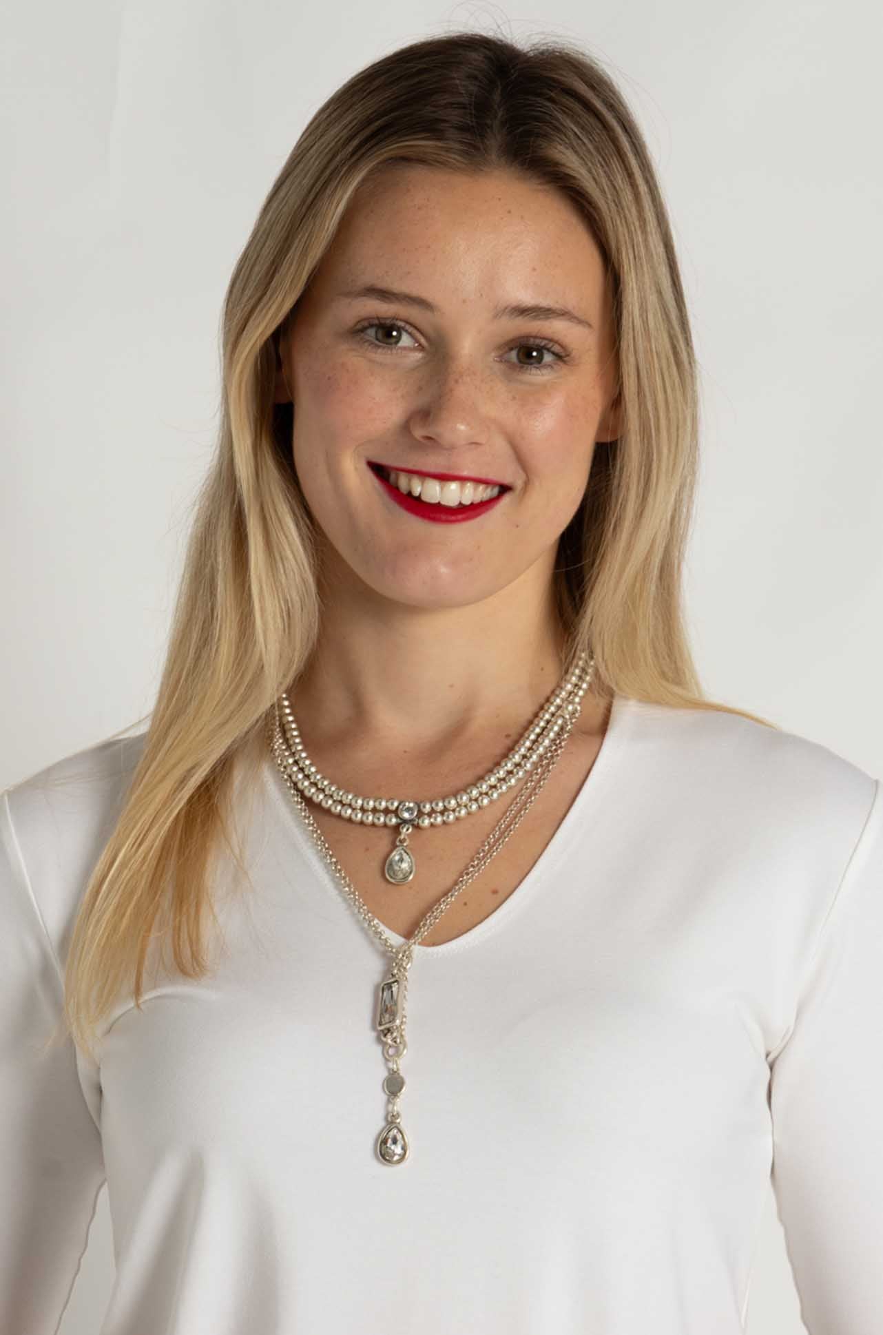 Pewter - 3 Tier Mixed Crystal Necklace