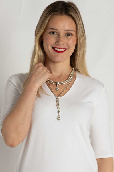 Pewter - 3 Tier Mixed Crystal Necklace