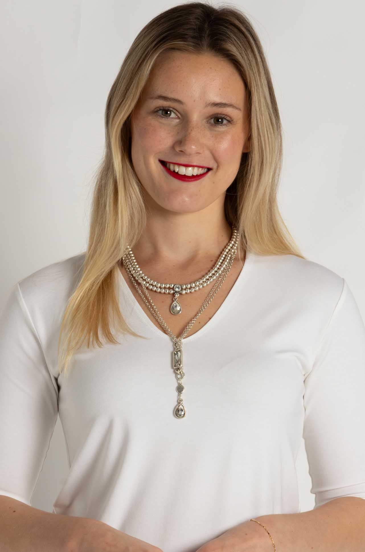 Pewter - 3 Tier Mixed Crystal Necklace