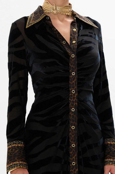 Camilla - Amsterglam Stretch Velvet Animal Shirt Dress