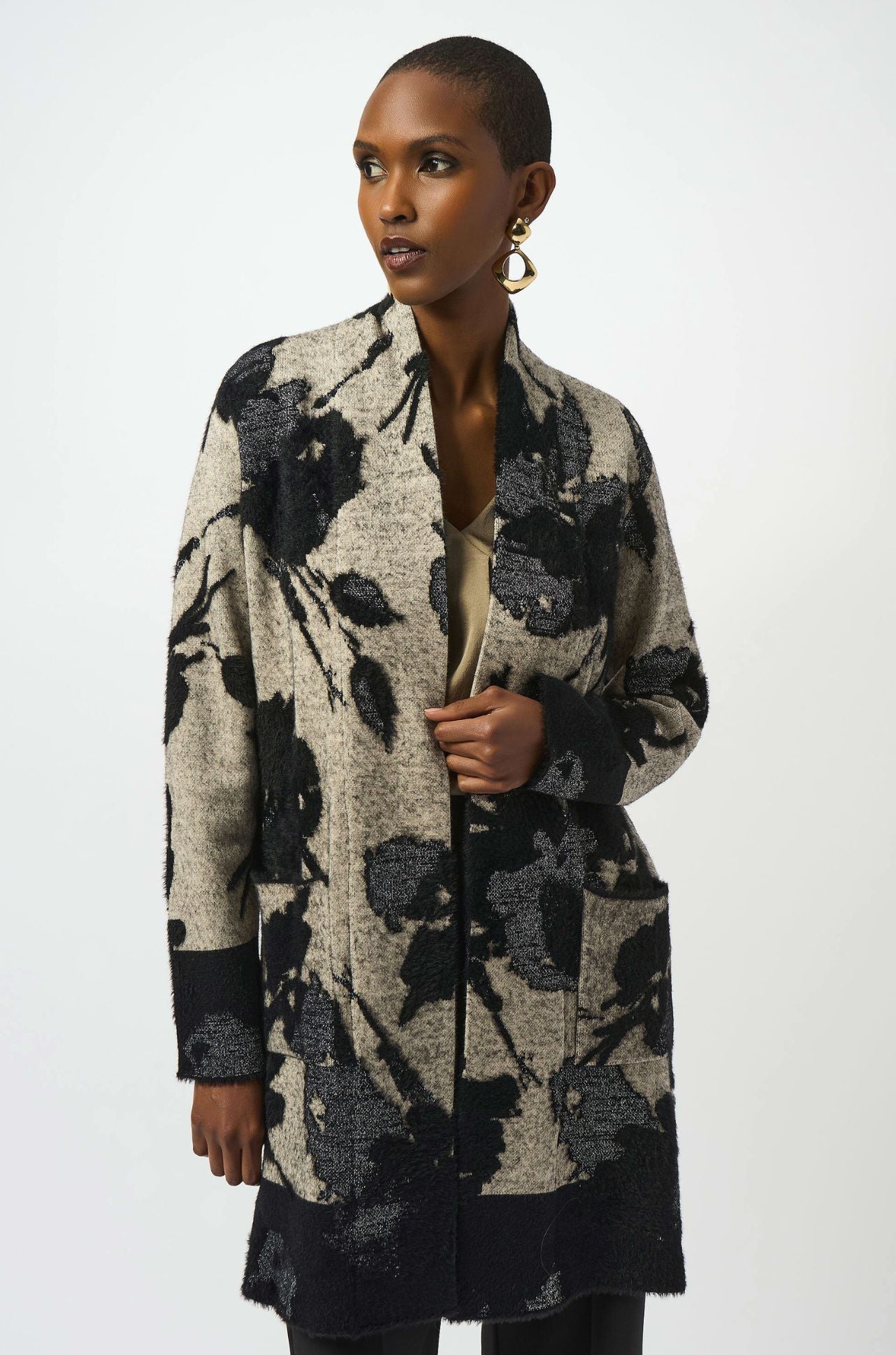 Joseph Ribkoff - Abstract Jacquard Sweater Knit Long Cardigan