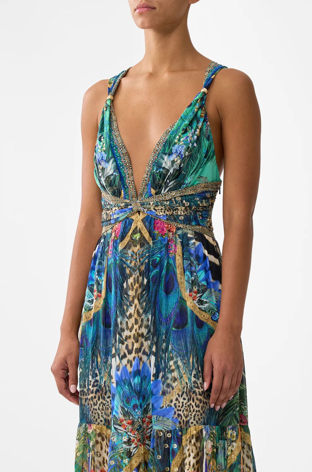 Camilla - Animal Alchemy Bead Strap Gathered Panel Dress