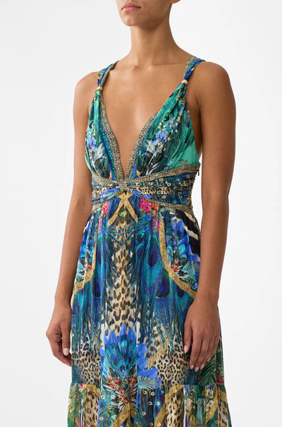 Camilla - Animal Alchemy Bead Strap Gathered Panel Dress