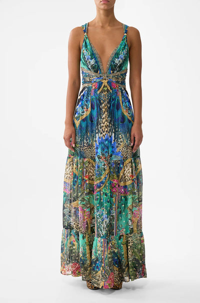 Camilla - Animal Alchemy Bead Strap Gathered Panel Dress
