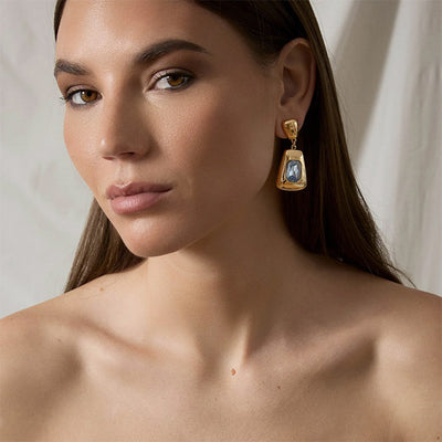 Zahar - Annalise Earrings in Blue Glass Stone