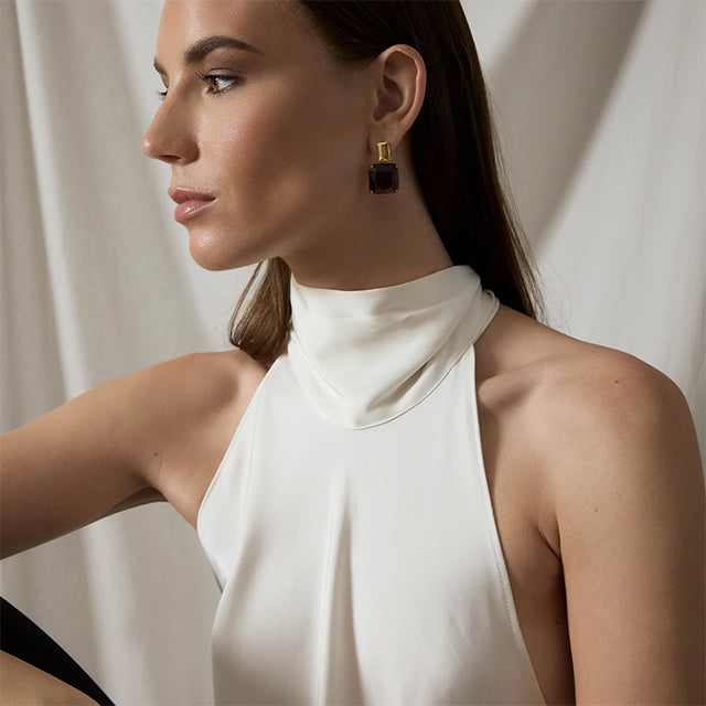 Zahar - Arianna Earrings in Smoky Brown Glass Stone