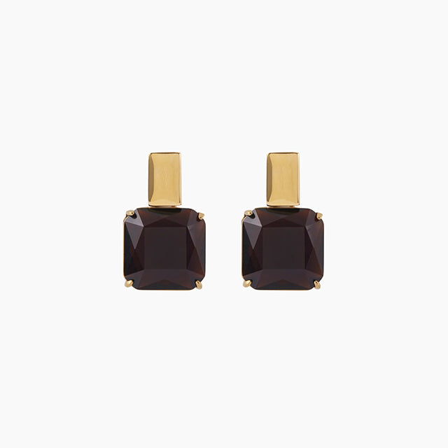 Zahar - Arianna Earrings in Smoky Brown Glass Stone