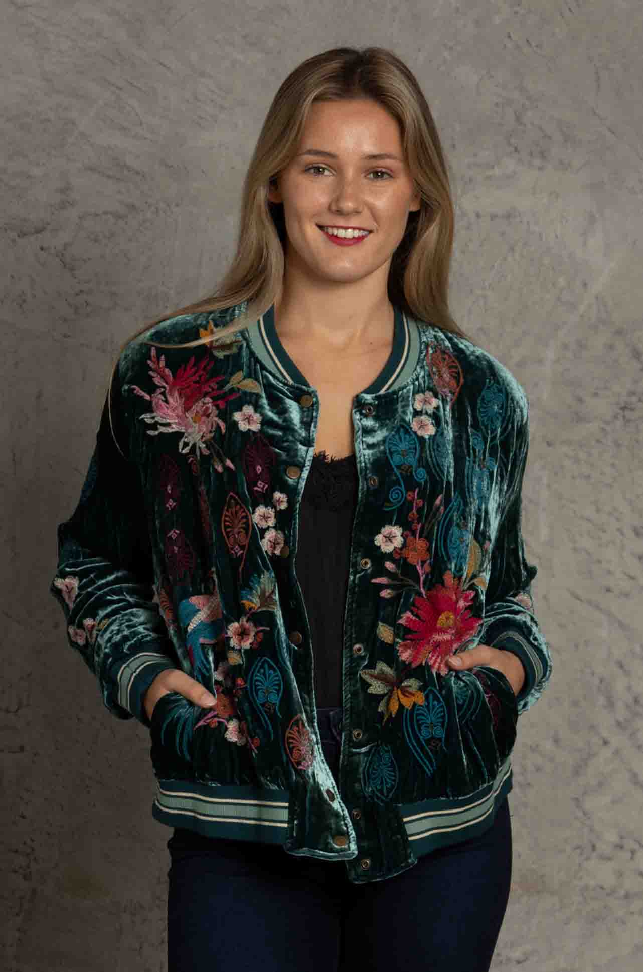 Johnny Was - Ashira Velvet Snap Front Bomber Jacket