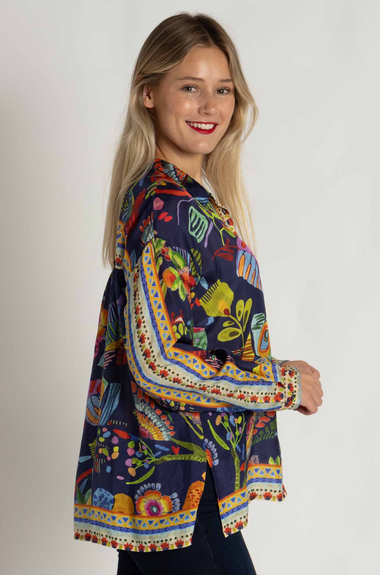 Johnny Was - The Audrey Oversized Shirred Back Shirt in Farout Scarf Print