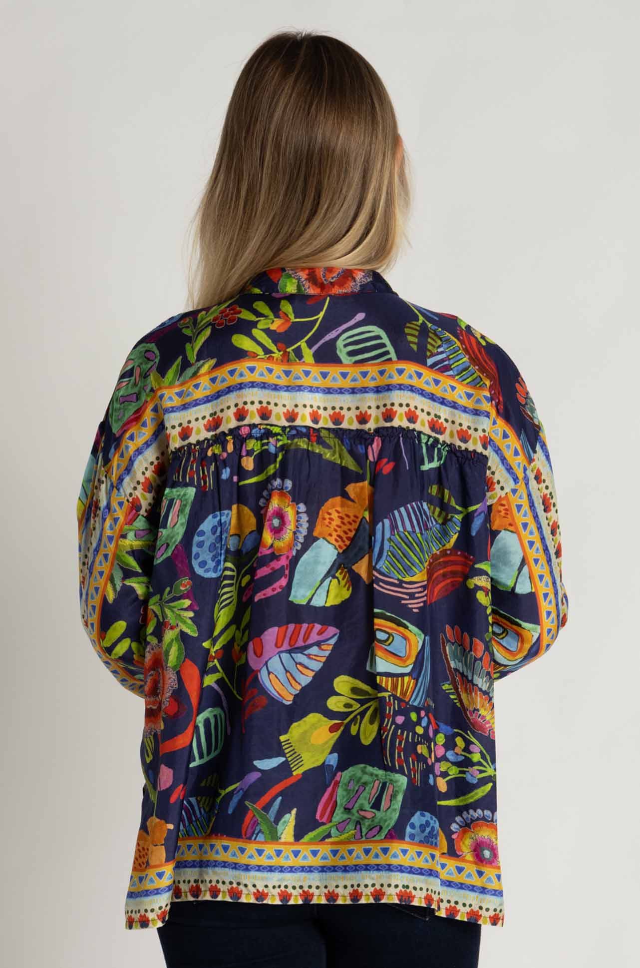 Johnny Was - The Audrey Oversized Shirred Back Shirt in Farout Scarf Print