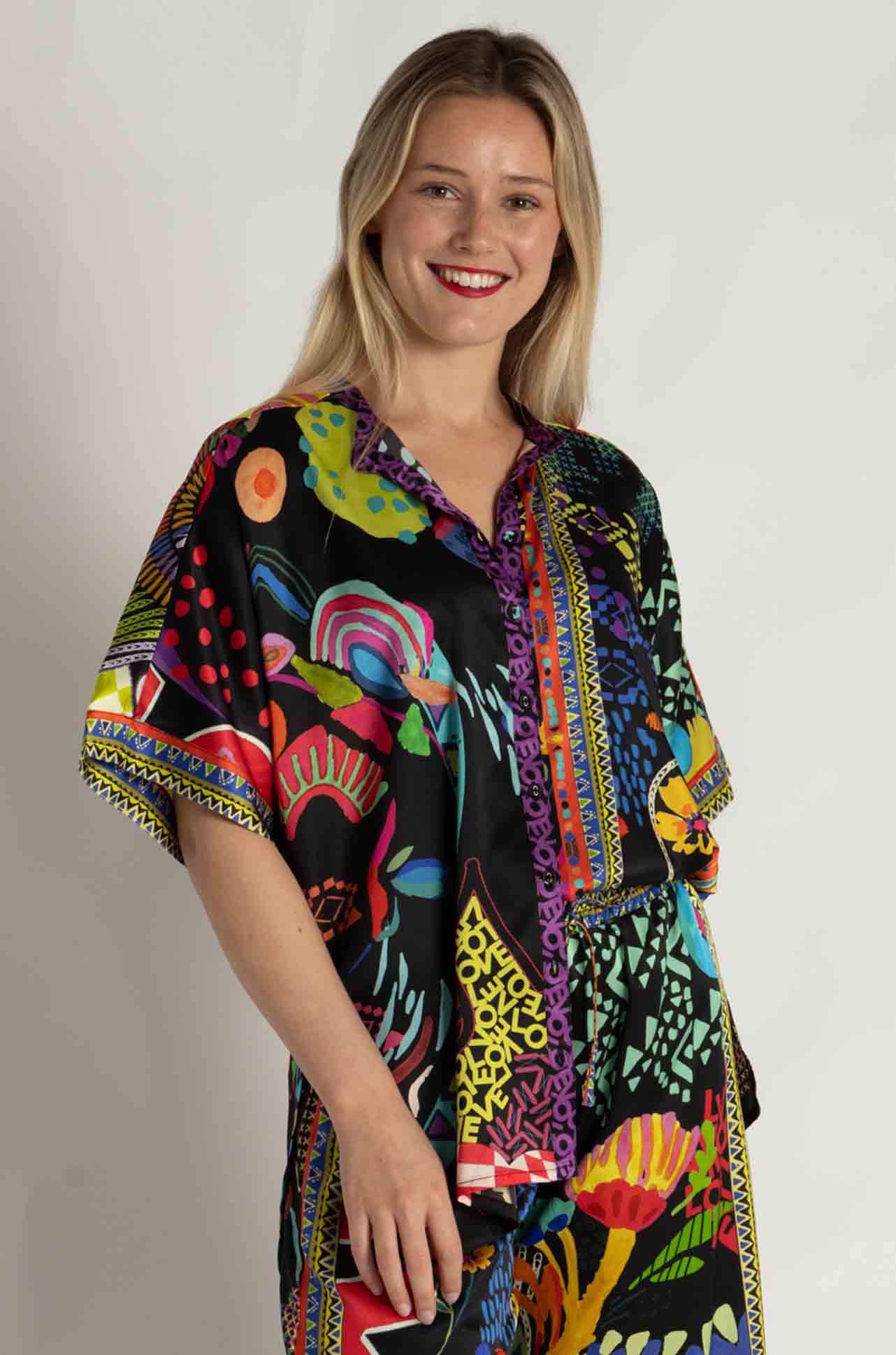 Johnny Was - The Audrey Short Sleeve Mandarin Collar Tunic in Jenny