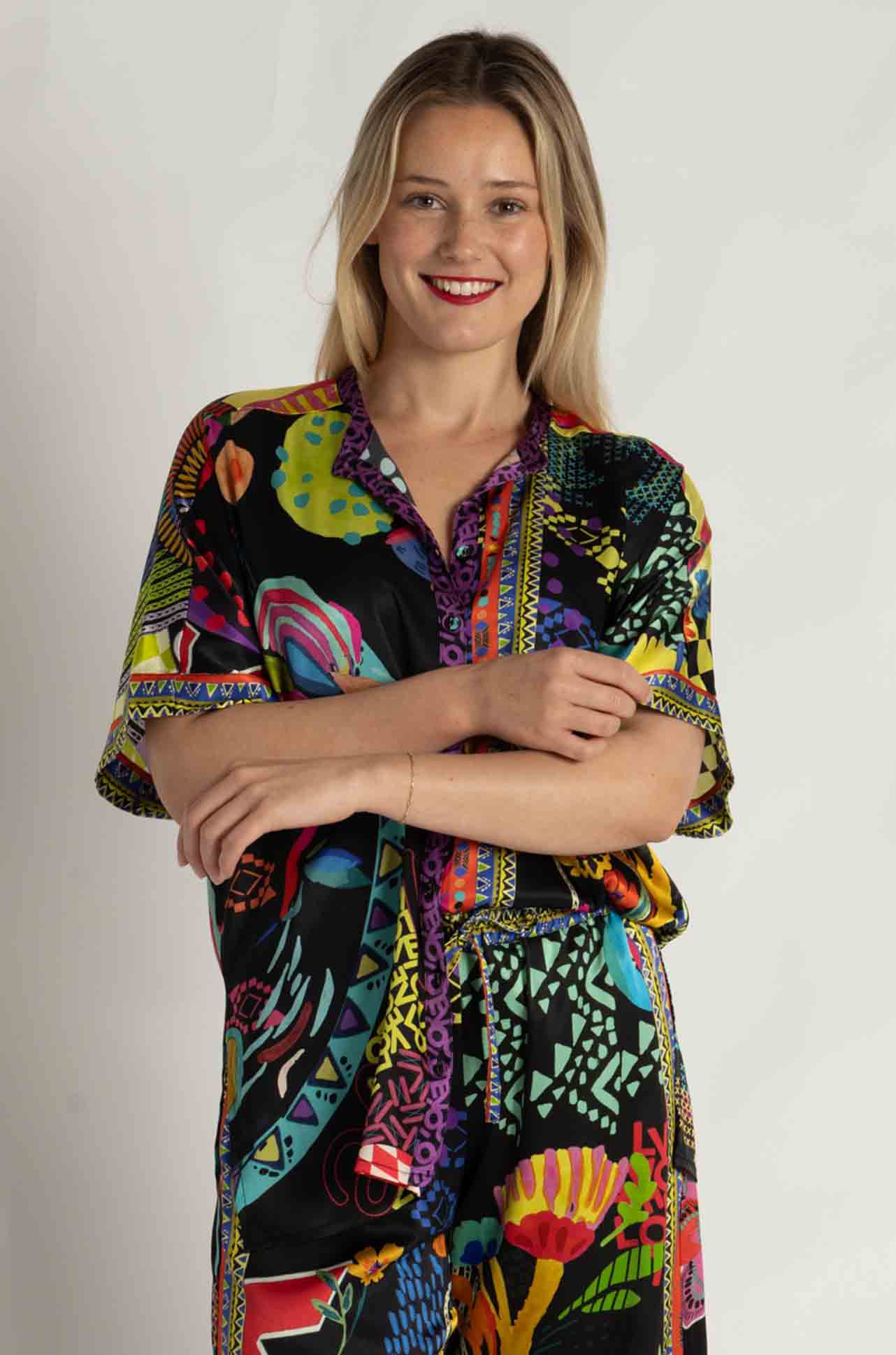 Johnny Was - The Audrey Short Sleeve Mandarin Collar Tunic in Jenny
