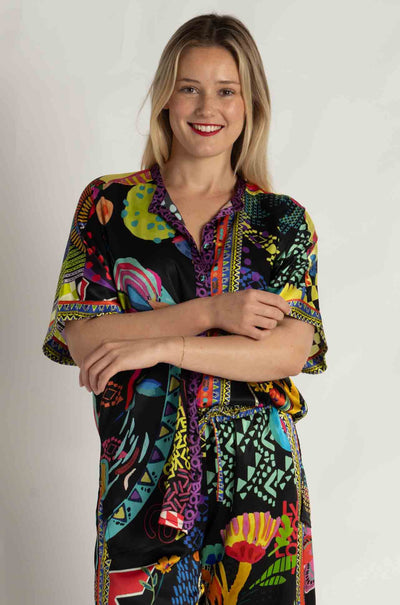 Johnny Was - The Audrey Short Sleeve Mandarin Collar Tunic in Jenny