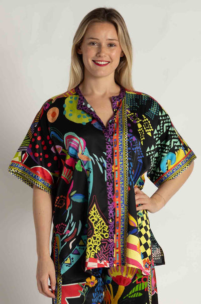 Johnny Was - The Audrey Short Sleeve Mandarin Collar Tunic in Jenny