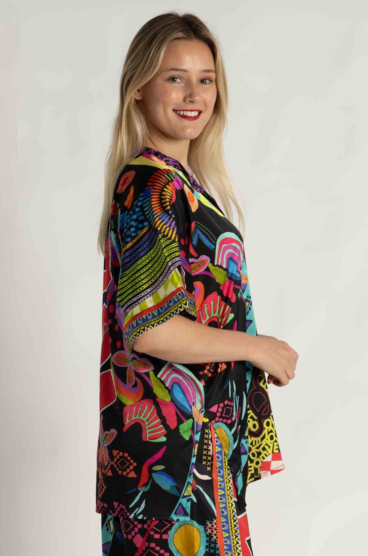 Johnny Was - The Audrey Short Sleeve Mandarin Collar Tunic in Jenny