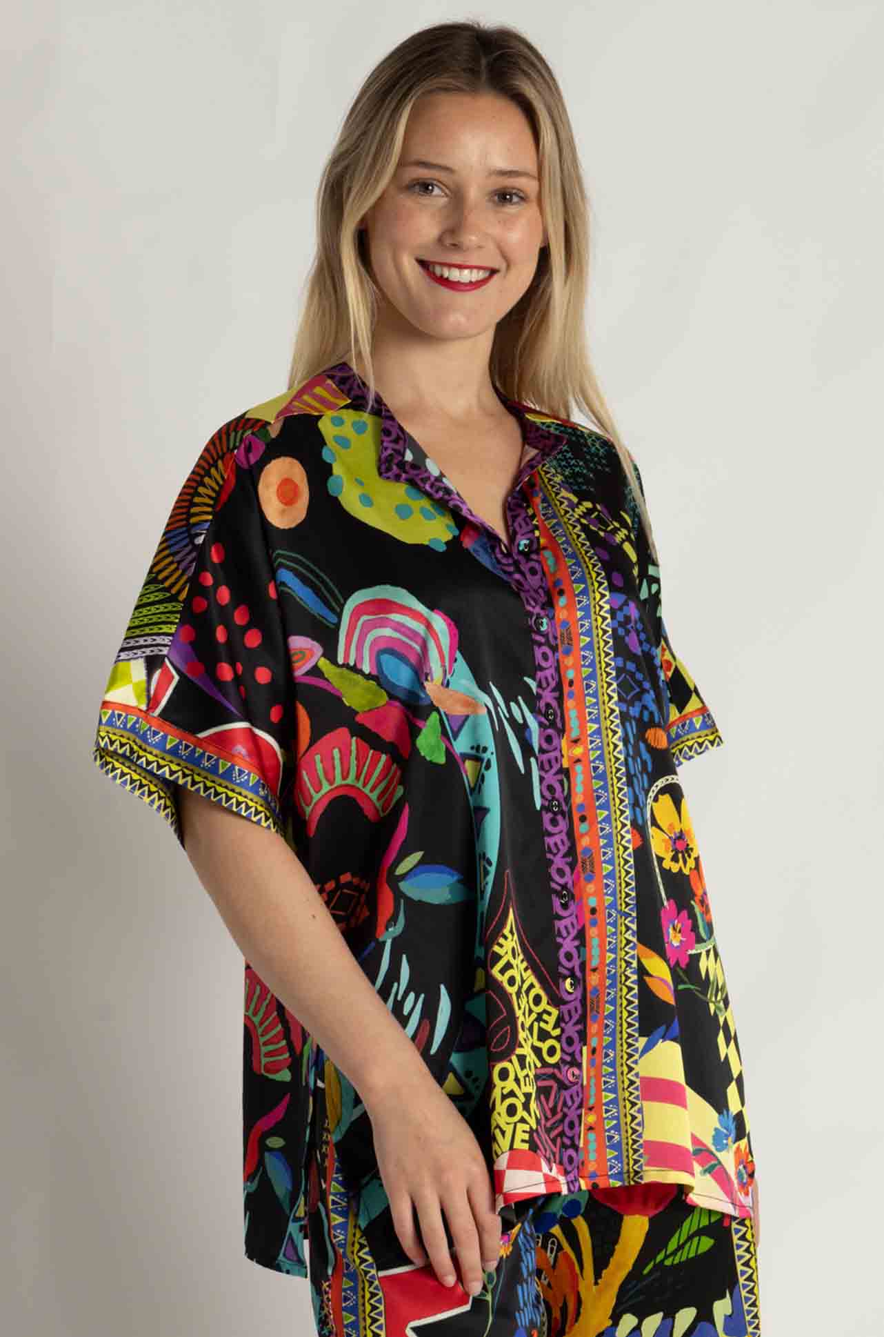 Johnny Was - The Audrey Short Sleeve Mandarin Collar Tunic in Jenny