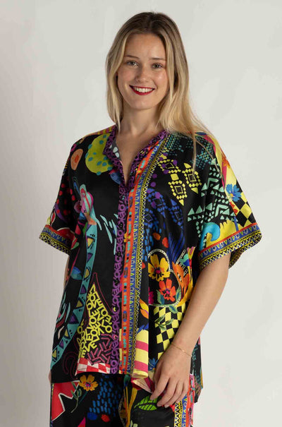 Johnny Was - The Audrey Short Sleeve Mandarin Collar Tunic in Jenny