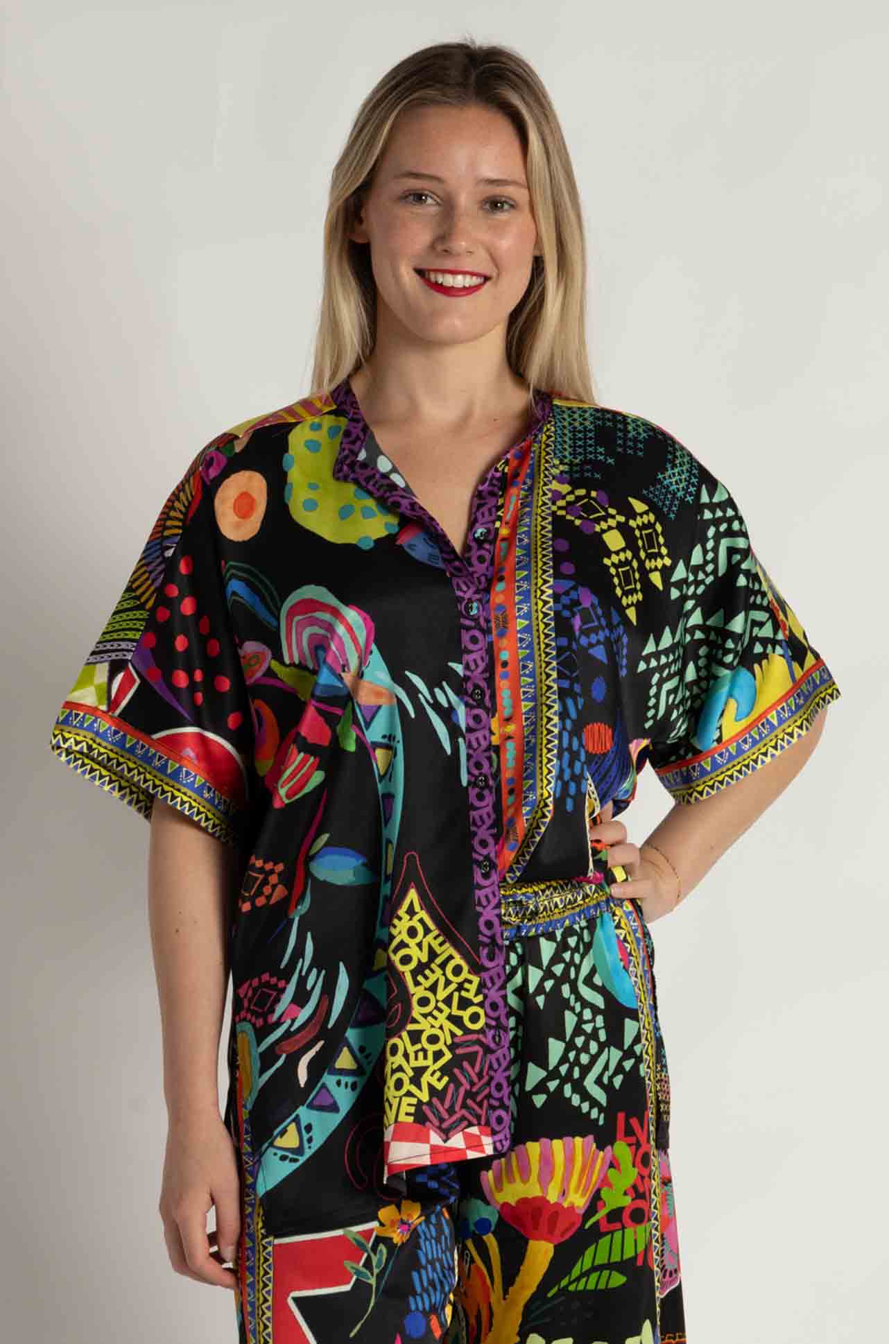 Johnny Was - The Audrey Short Sleeve Mandarin Collar Tunic in Jenny