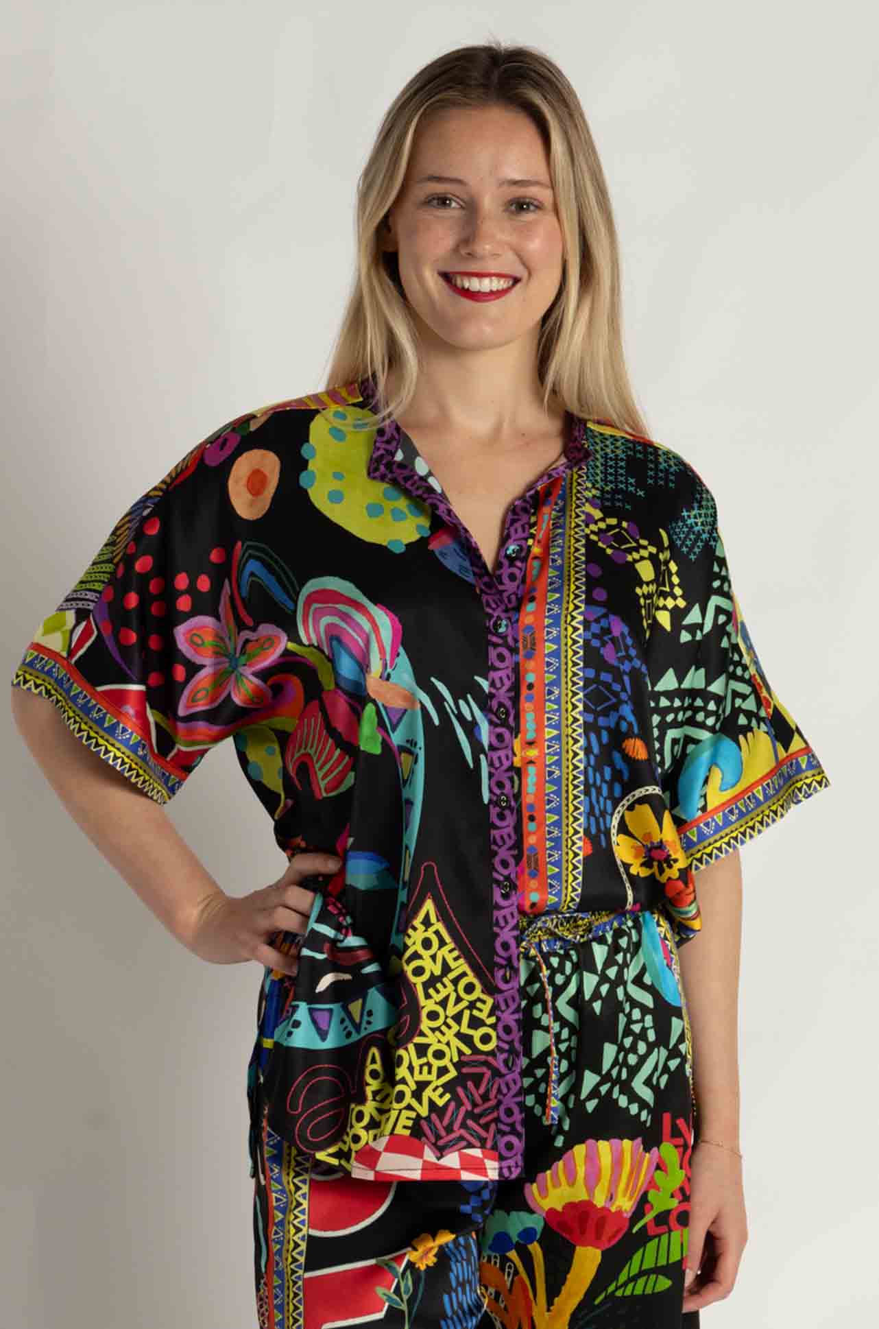 Johnny Was - The Audrey Short Sleeve Mandarin Collar Tunic in Jenny