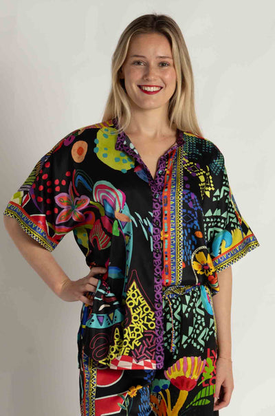 Johnny Was - The Audrey Short Sleeve Mandarin Collar Tunic in Jenny