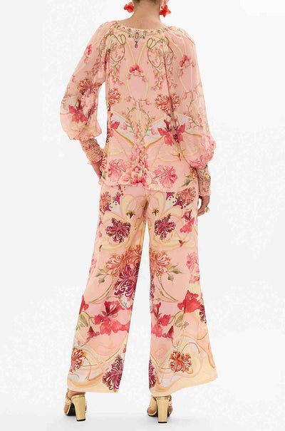 Camilla - Blossoms & Brushstrokes Shirred Cuff Blouse