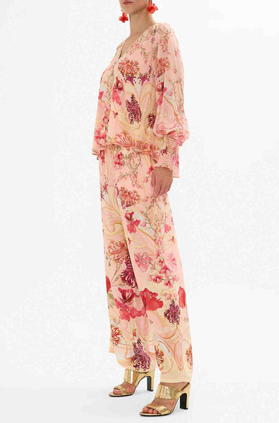 Camilla - Blossoms & Brushstrokes Shirred Cuff Blouse