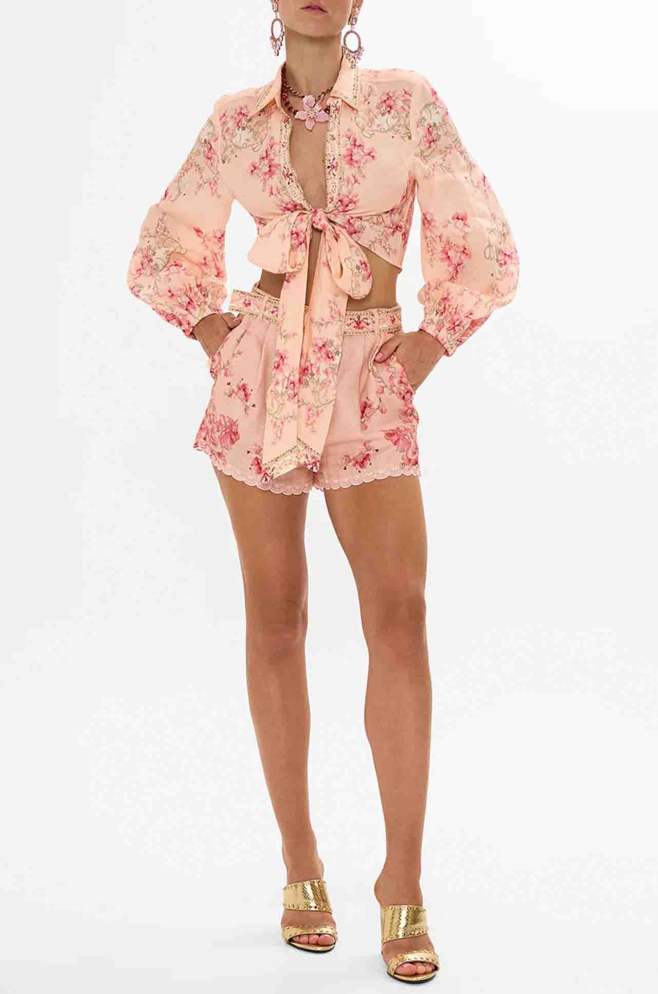 Camilla - Blossoms & Brushstrokes Tuck Front Short