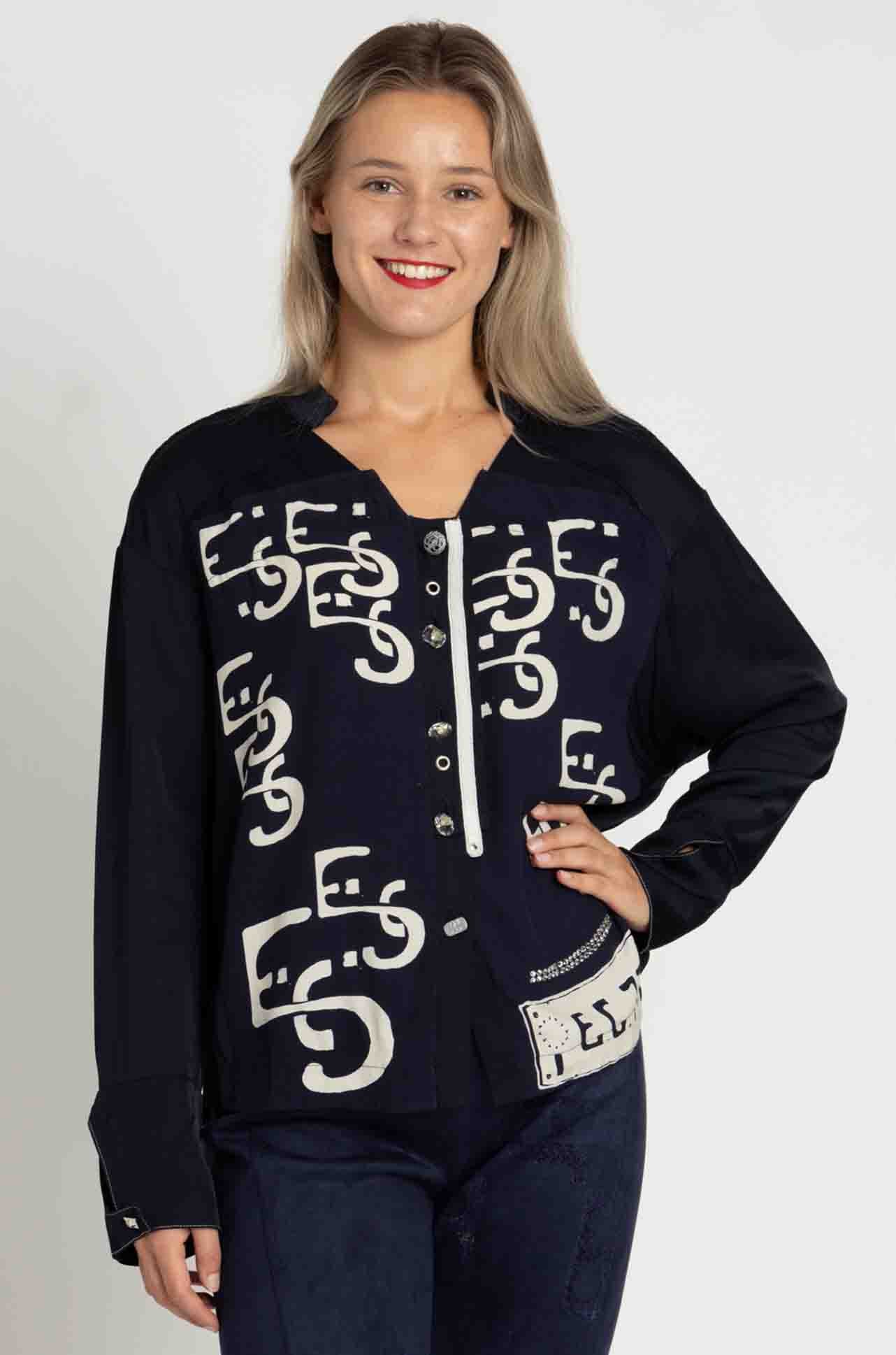 Elisa Cavaletti - Blue Blouse w/ Contrast EC Print