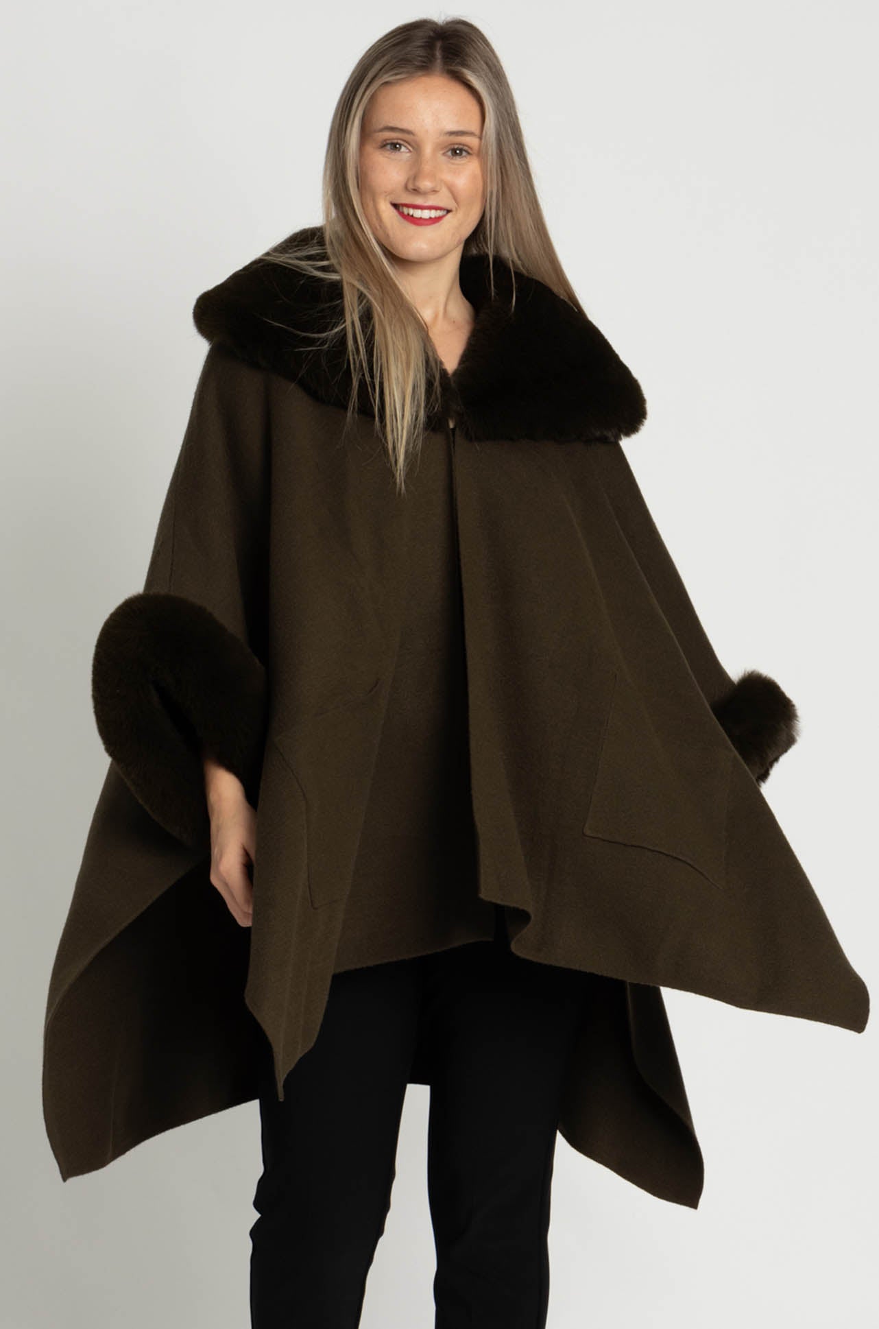 Joseph Ribkoff - Brushed Jacquard and Faux Fur Cape