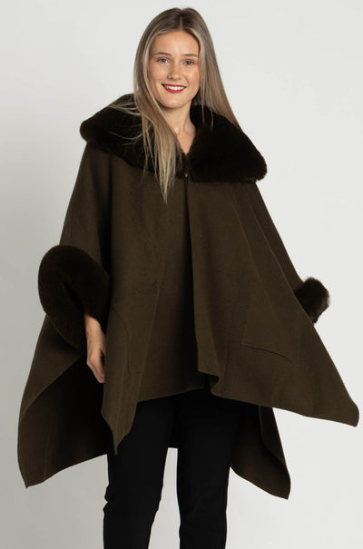 Joseph Ribkoff - Brushed Jacquard and Faux Fur Cape