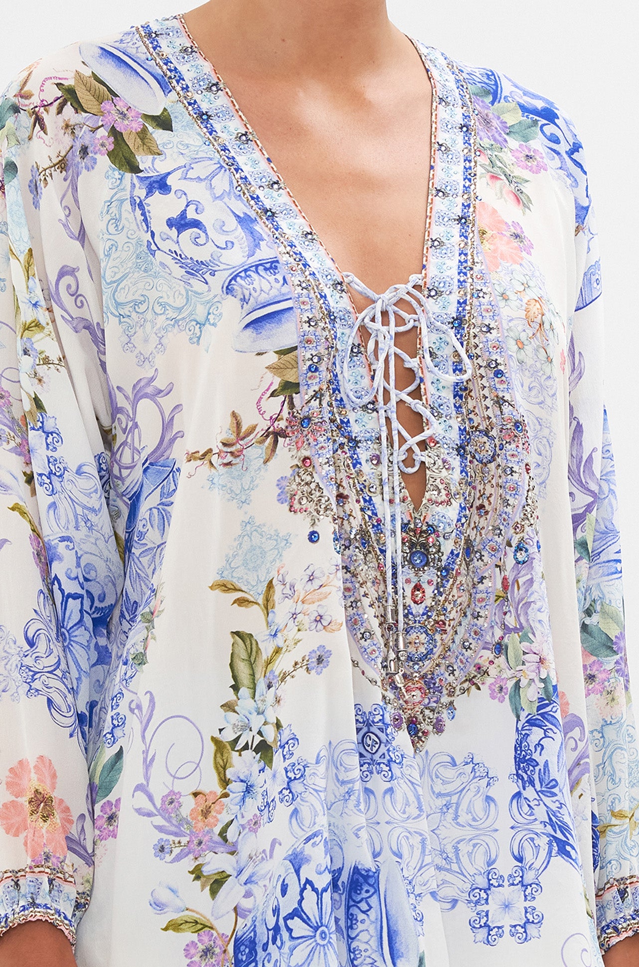 Camilla - Paint Me Positano Lace Up Blouse