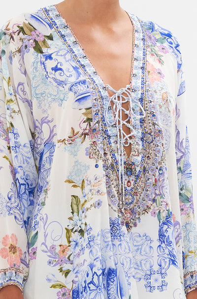 Camilla - Paint Me Positano Lace Up Blouse