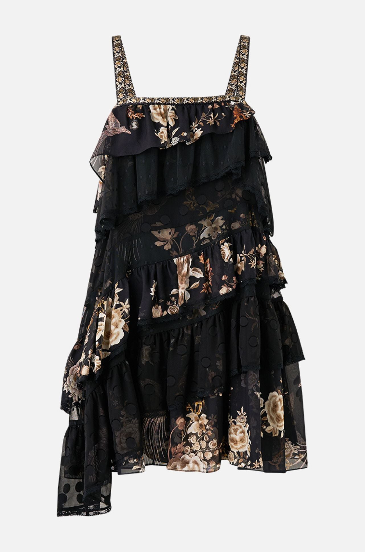 Camilla - Flamenco Folklore Asymmetric Spliced Lace Mini Dress