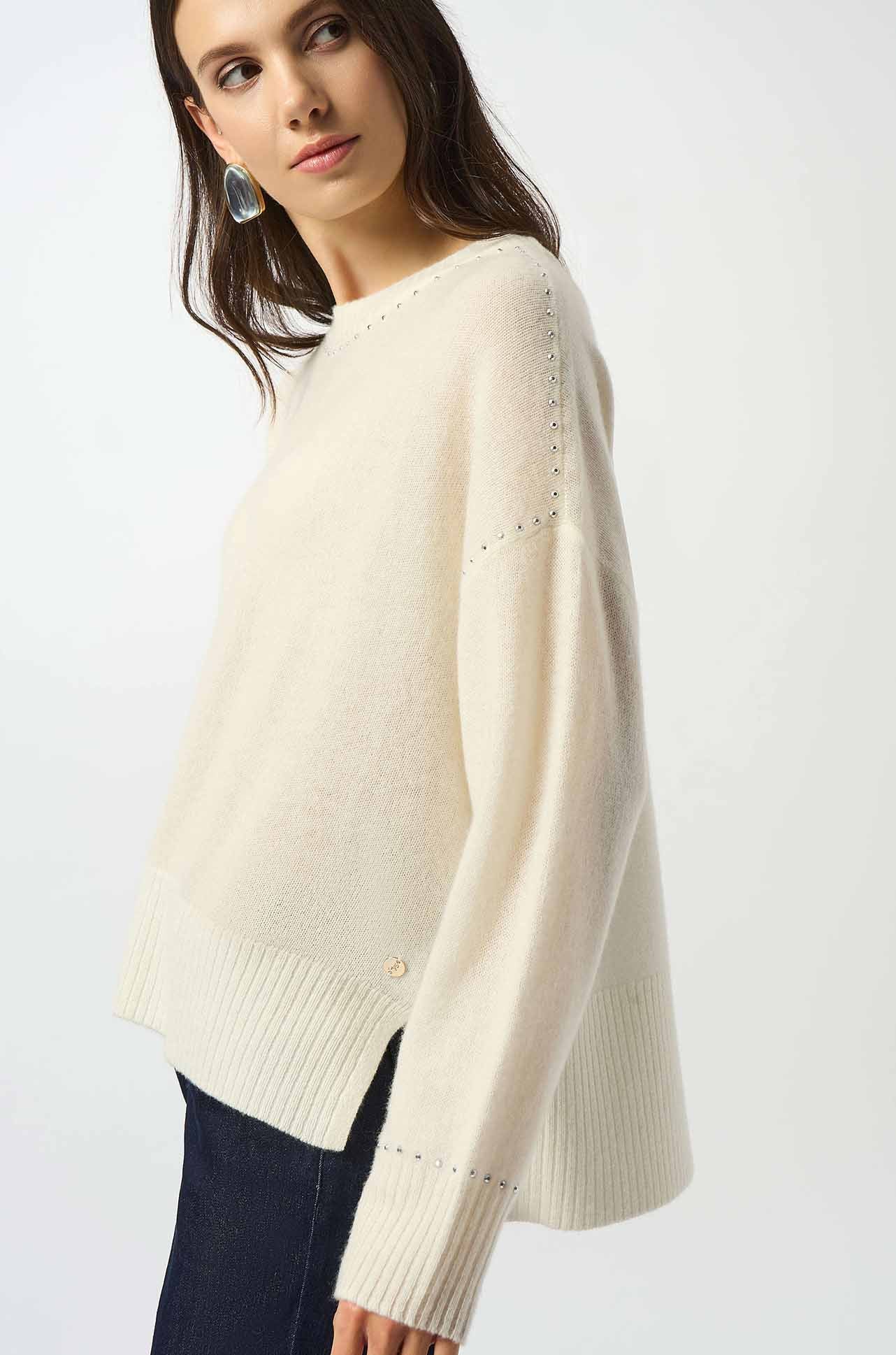 Joseph Ribkoff - Cashmere Crew Neck Top w/ Stud Detailing