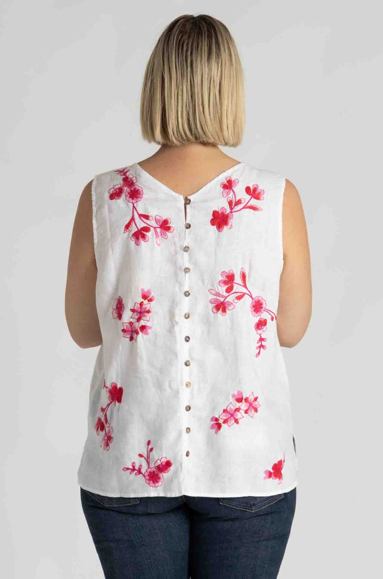 Johnny Was - Cassia Button Back Linen Tank