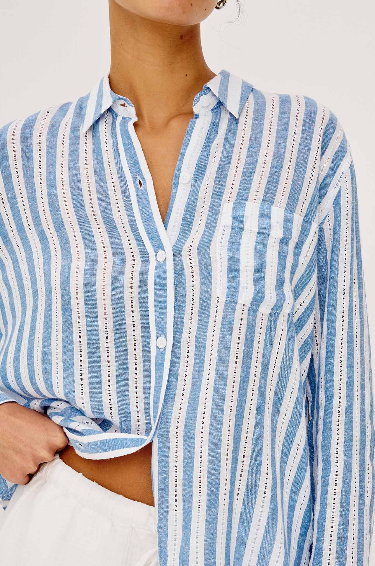 Rails - Charli LS Button Down in Atlantis Stripe