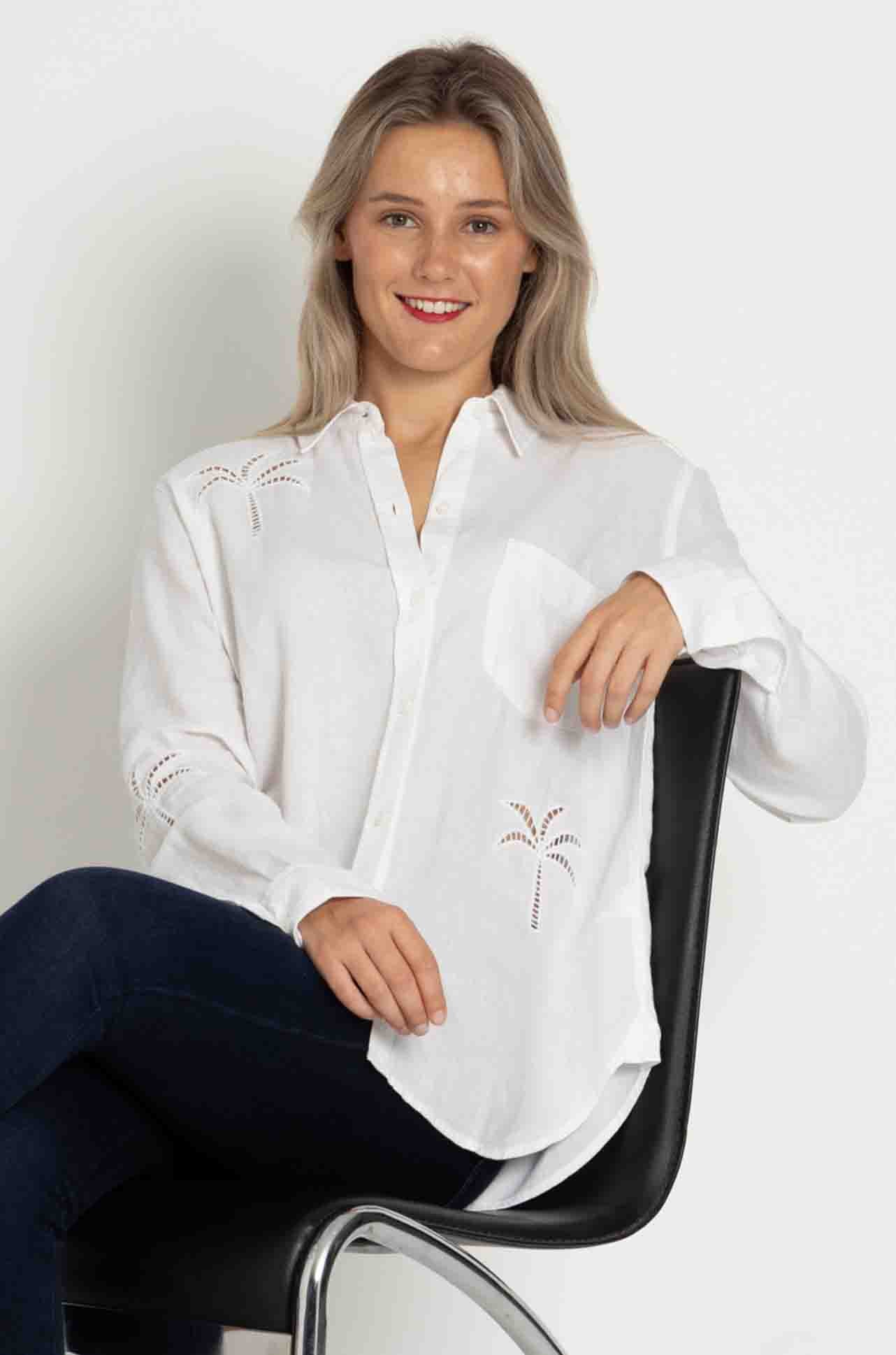 Rails - Charli Shirt in White Palm Tree Eyelet