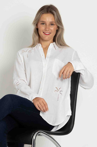 Rails - Charli Shirt in White Palm Tree Eyelet