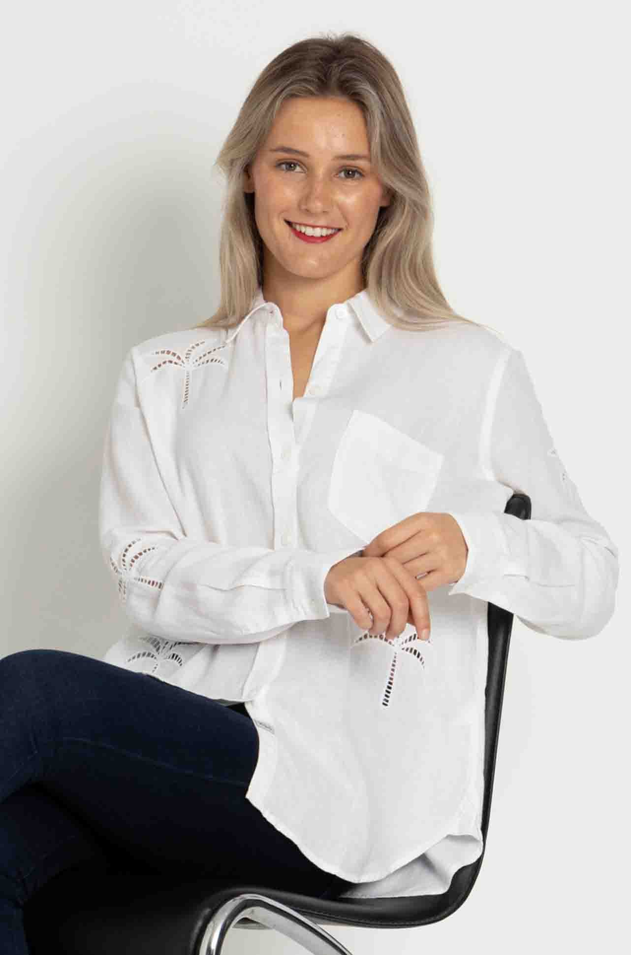 Rails - Charli Shirt in White Palm Tree Eyelet