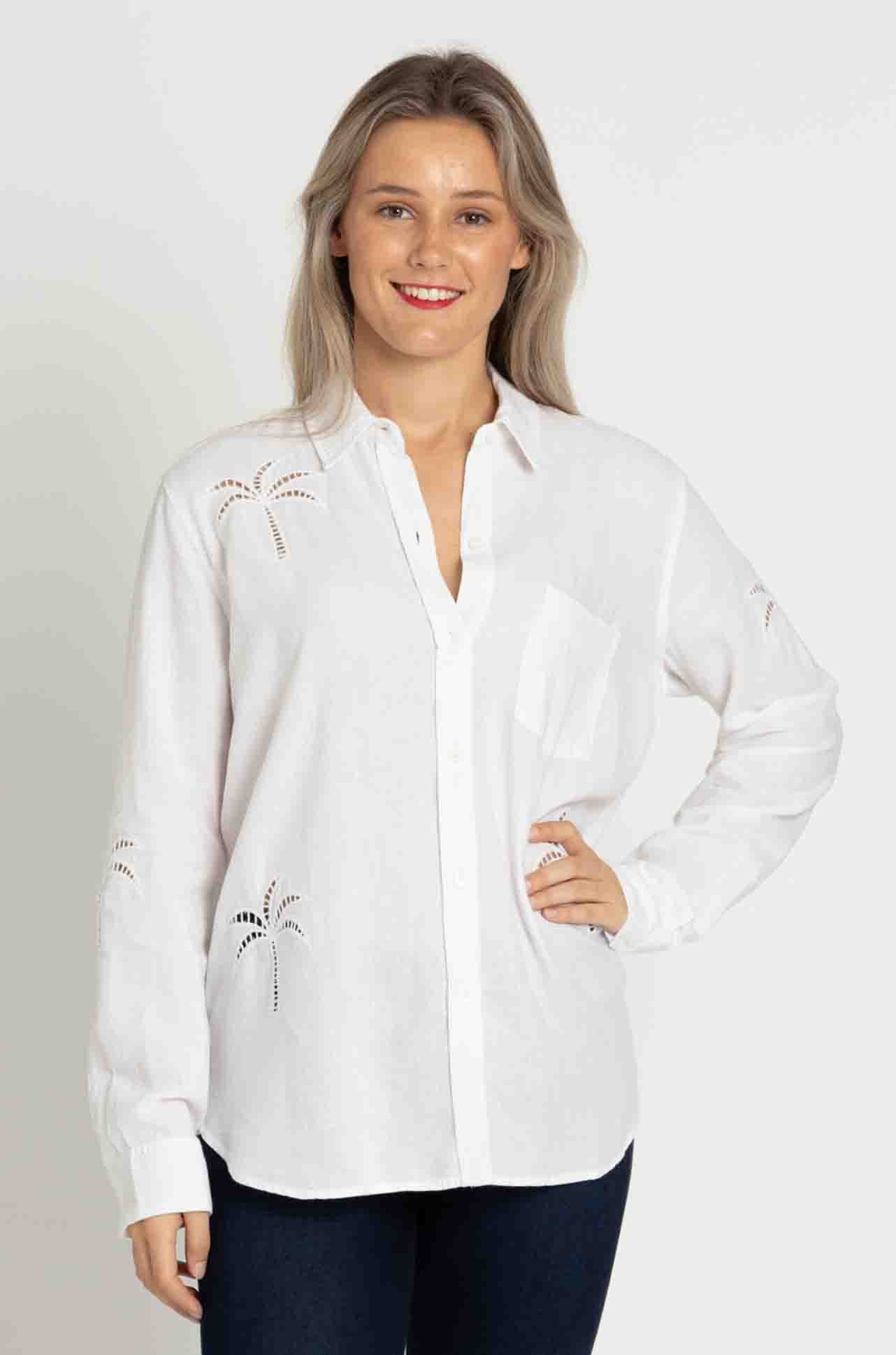 Rails - Charli Shirt in White Palm Tree Eyelet