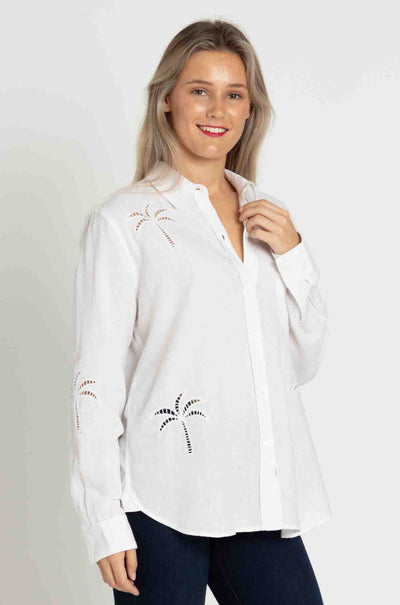 Rails - Charli Shirt in White Palm Tree Eyelet