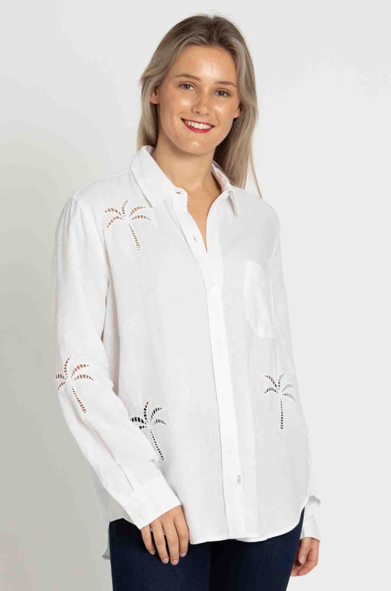Rails - Charli Shirt in White Palm Tree Eyelet