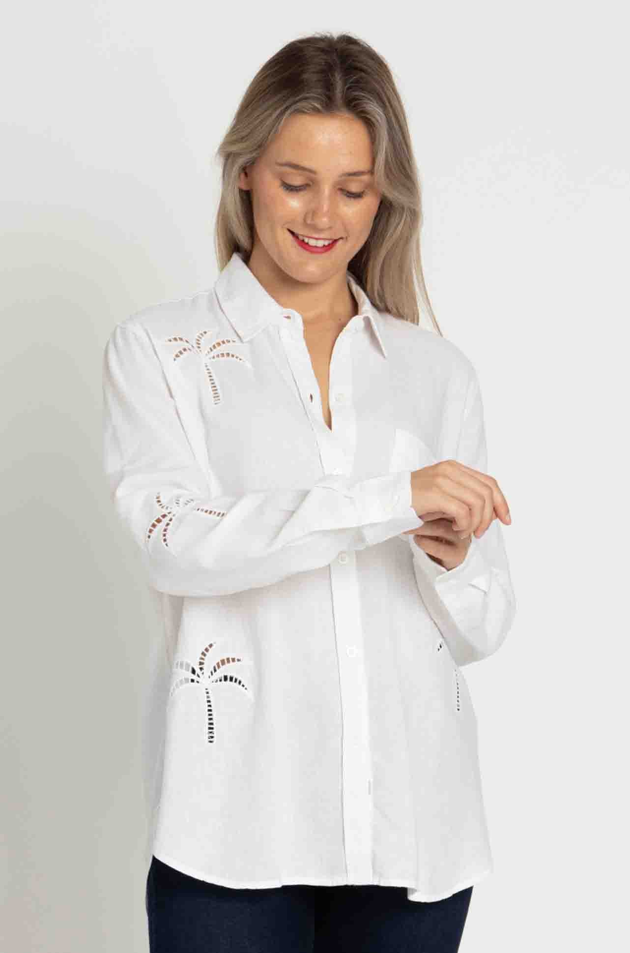 Rails - Charli Shirt in White Palm Tree Eyelet
